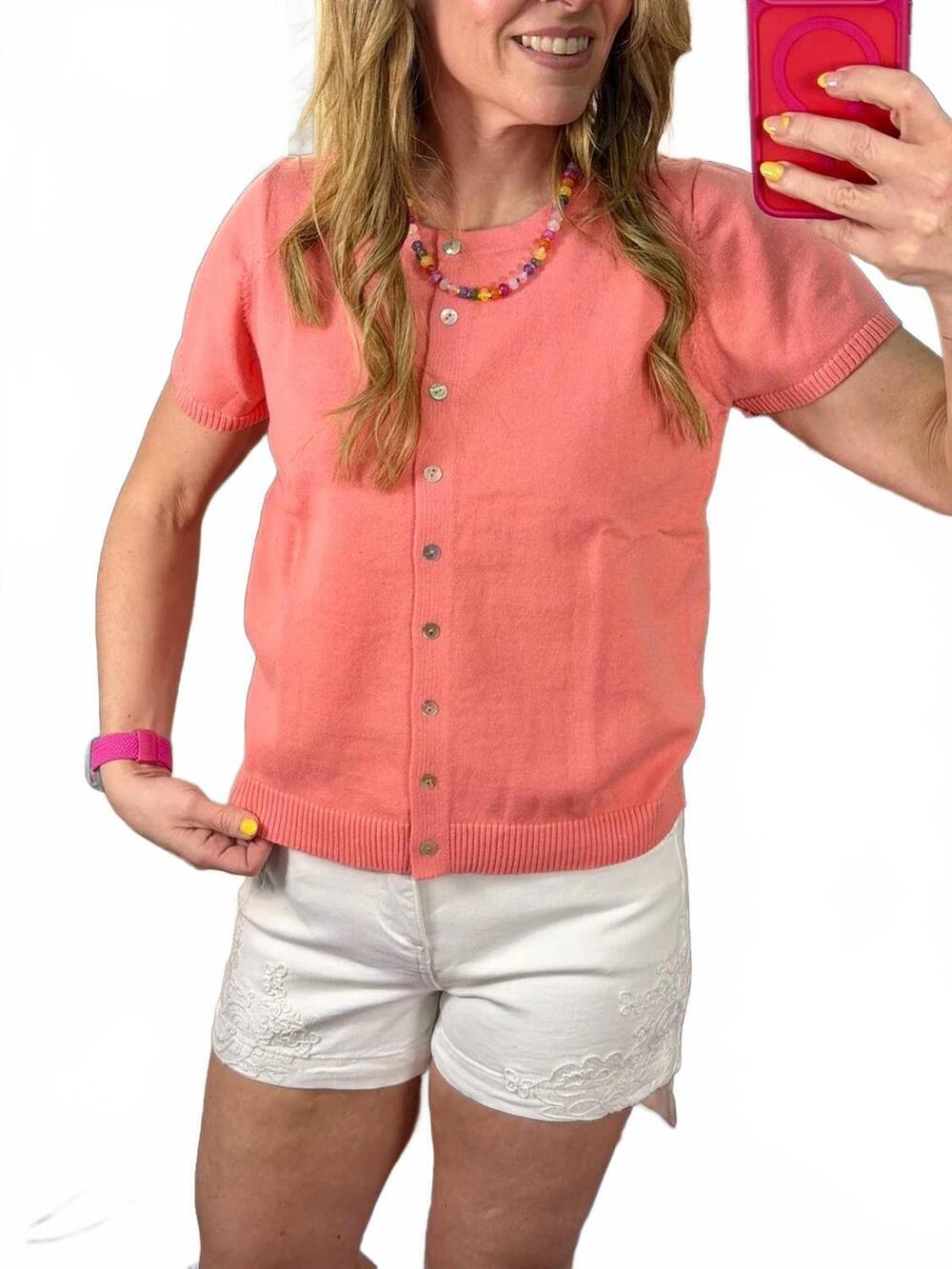 NEW WISHLIST keen button-up sweater in peach